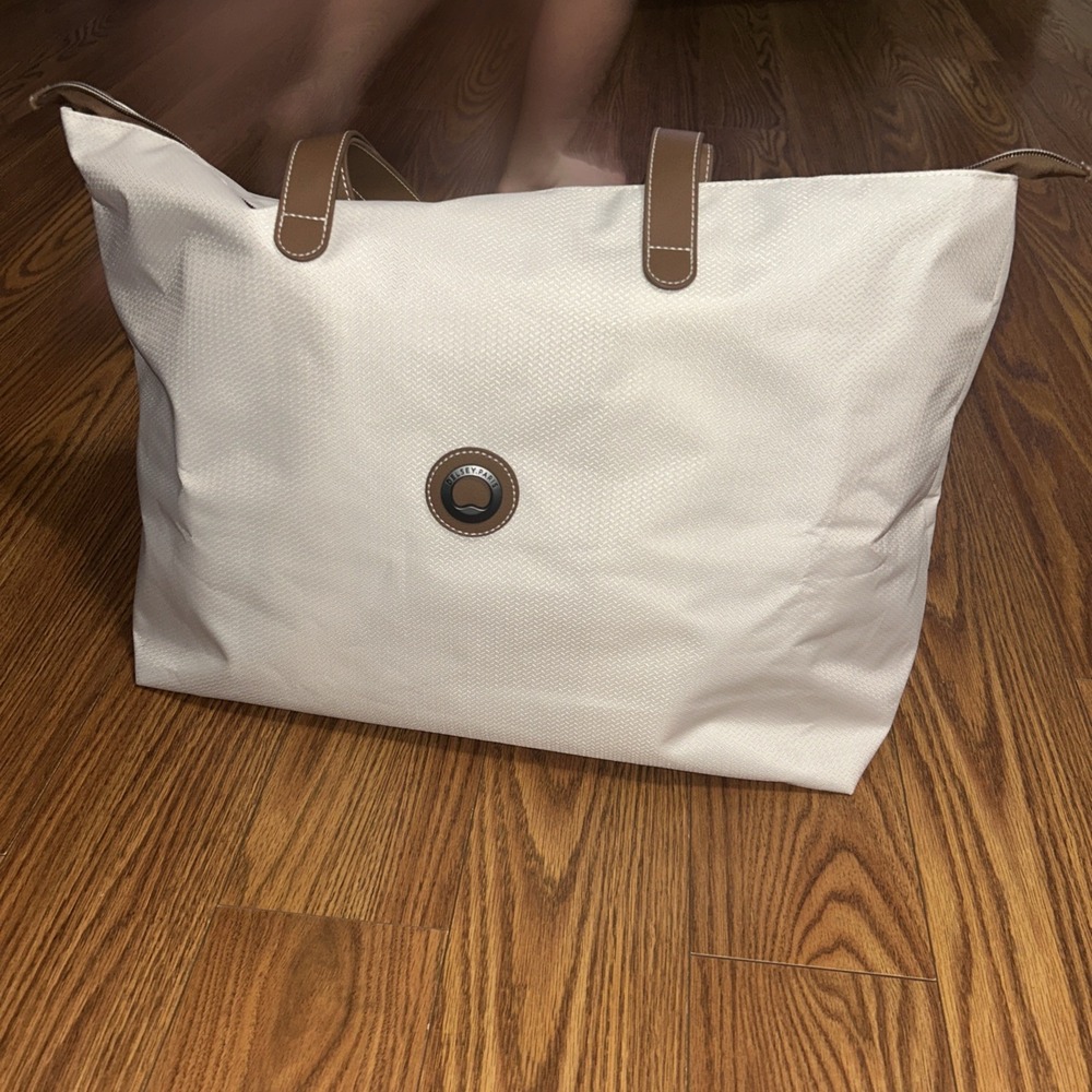 EUC Delsey Chatelet Air 2.0 Tote Bag Champagne White & Tan Travel Weekend bag